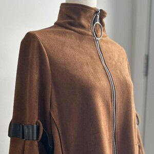 Joseph Ribkoff Cognac Brown Faux-Suede A-Line Jacket with Flutter Sleeves – US 8
